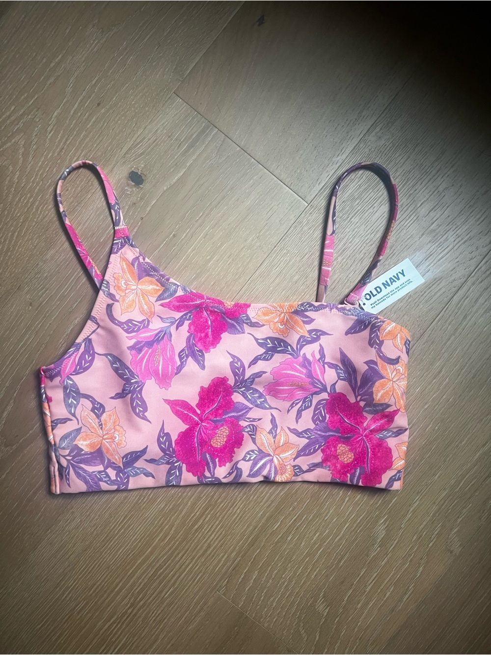 Old Navy Pink Floral Swim Top with Fuchsia & Orange Blooms